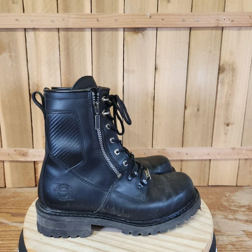 Milwaukee Trooper Boots Mens 12EE Black Leather Motorcycle Biker Zip Lace Up